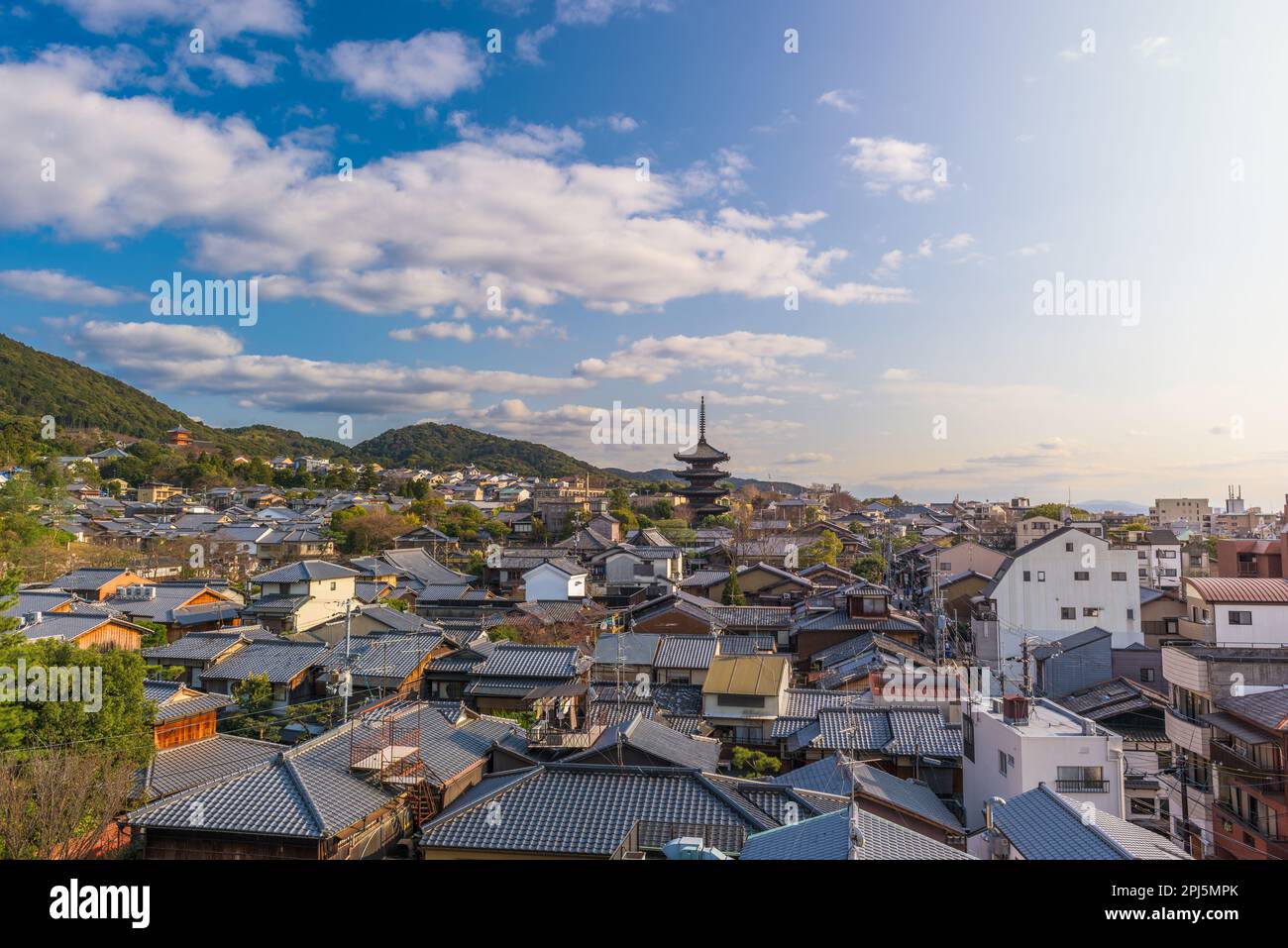 Kyoto, Japan rooftop cityscape in Higashiyama historic district. Stock Photo