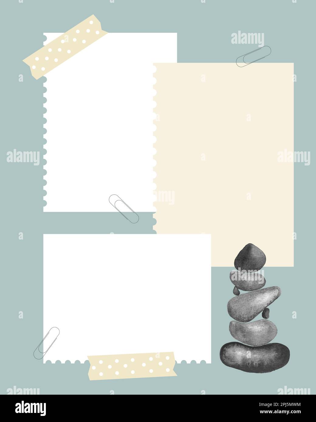 Collage vintage template with watercolor monochrome stone, social ...