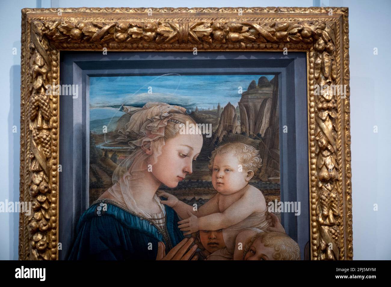 Fra Filippo Lippi's 'Madonna and Child' (1450-65) on display at the Uffizi, Florence. The madonna may be a portrait of his mistress,  Lucrezia Buti Stock Photo