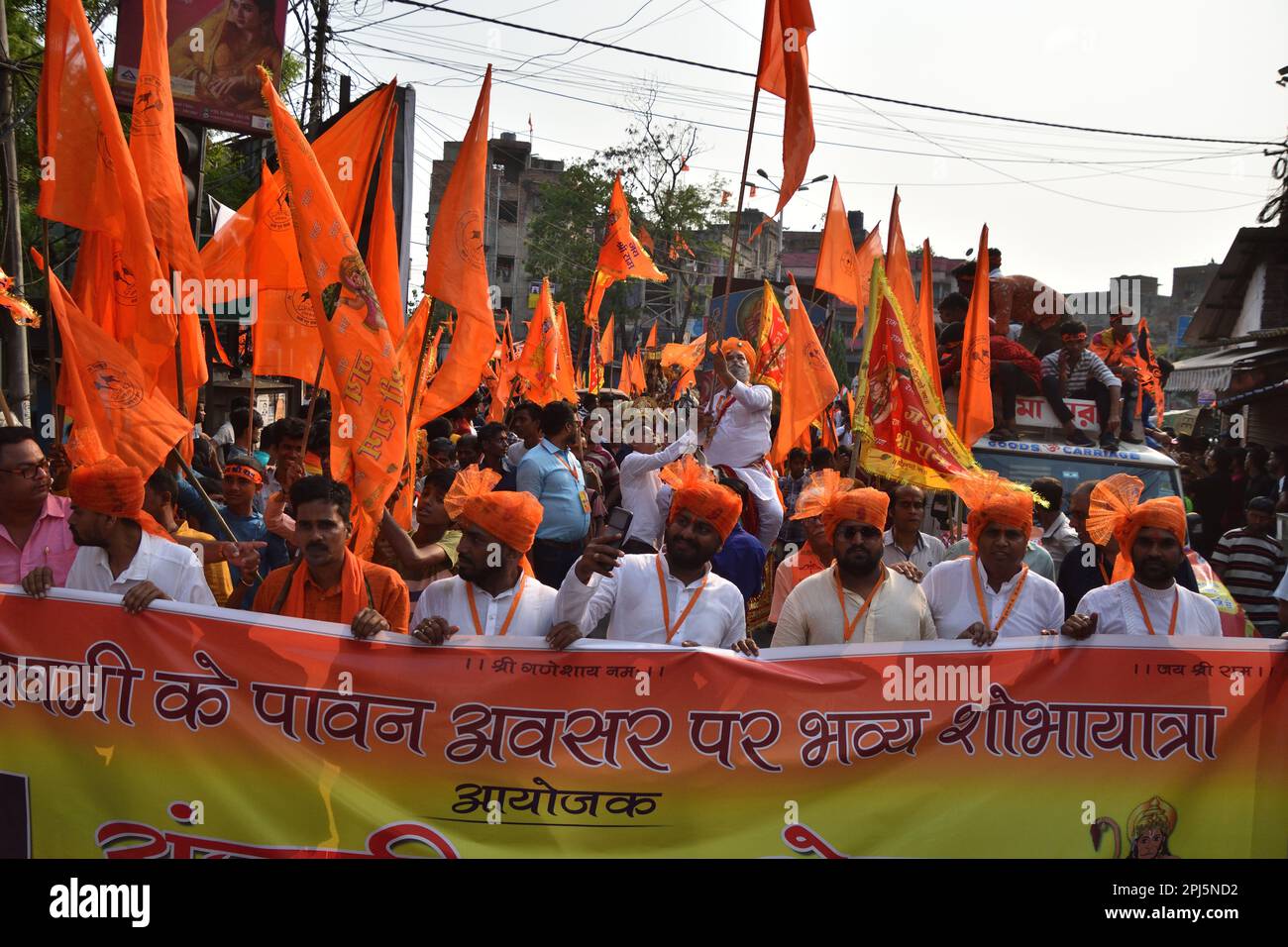 Hindu devotees hold the idol of Lord Ram while take part during Ram ...