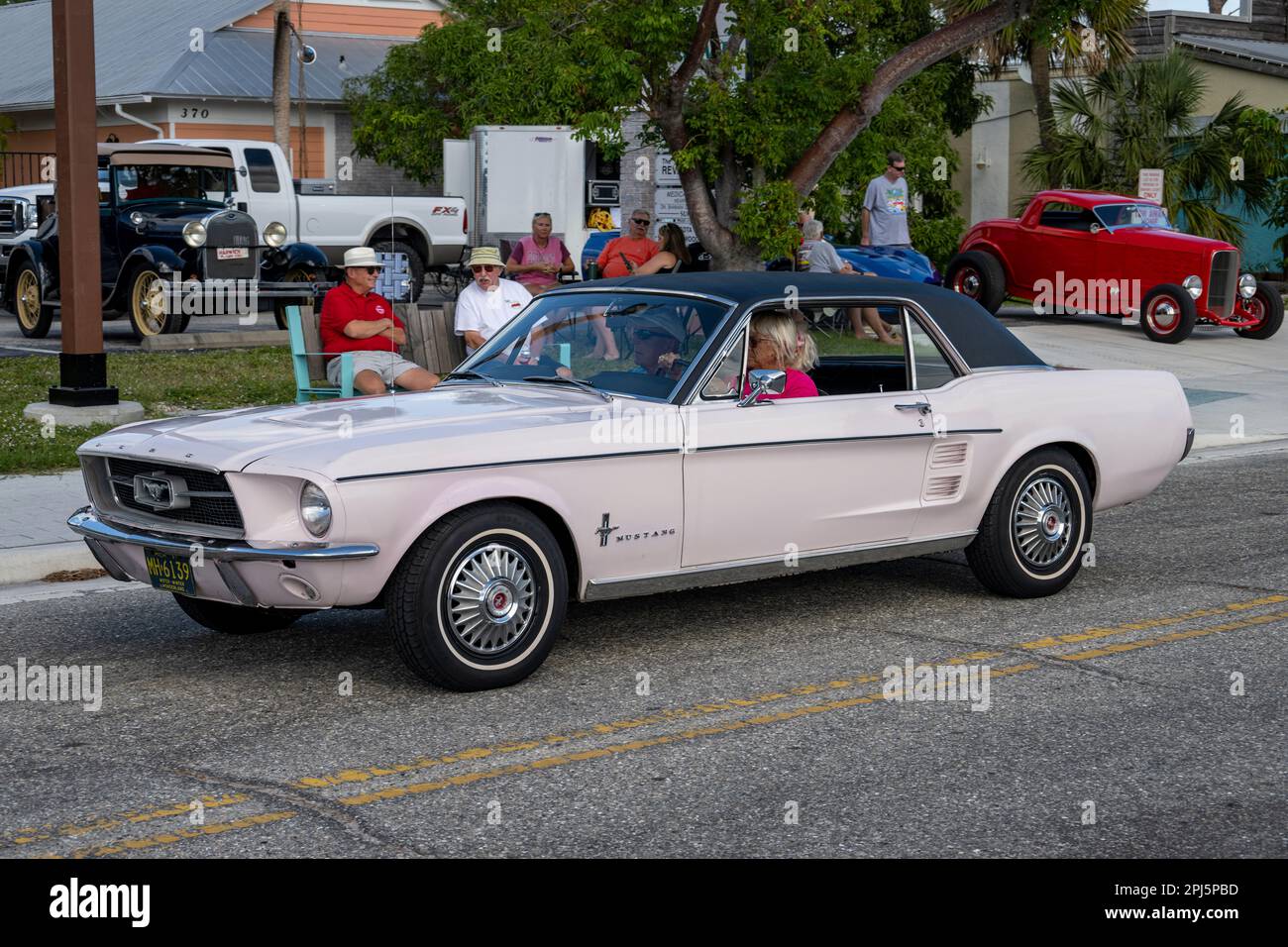 Pink Ford Mustang at Dearborn Street, Englewood, Florida Stock Photo