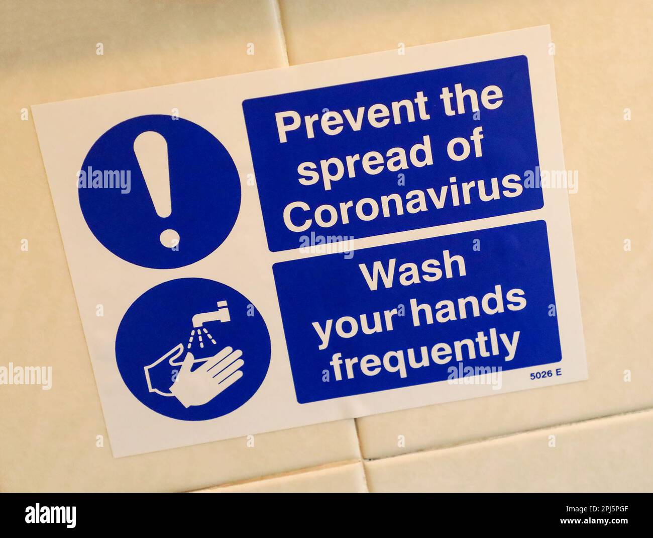 A sign saying 'Prevent the spread of Coronavirus' or Covid-19 and 'Wash your hands frequently', England, UK Stock Photo