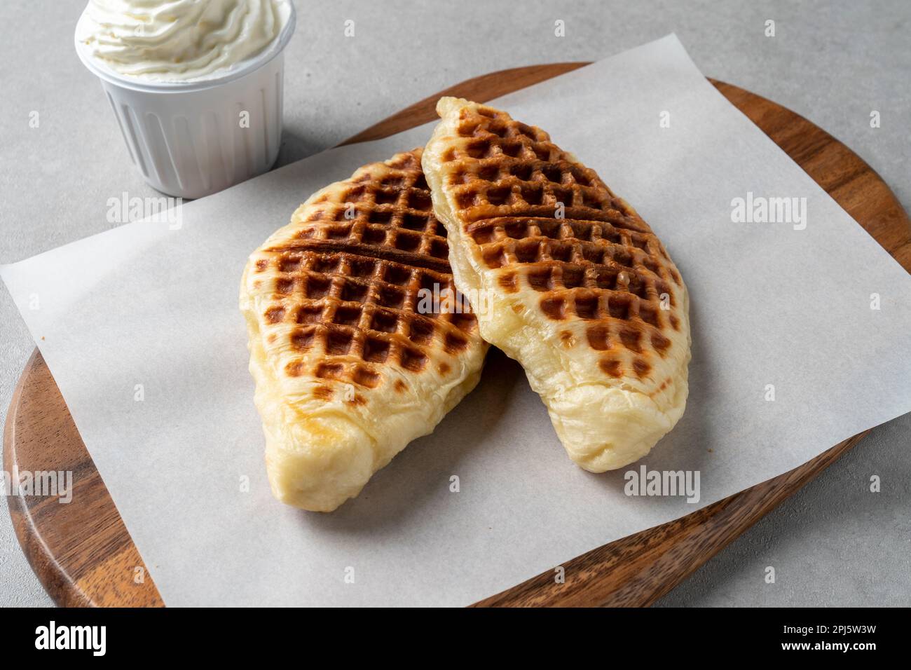 korean style food cafe Fresh Cream Croissant Waffle Stock Photo Alamy