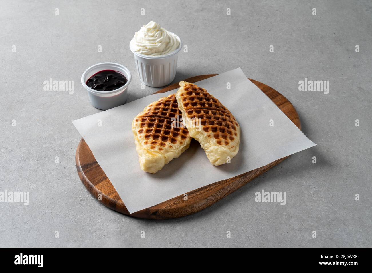 korean style food cafe Blueberry Croissant Waffles Stock Photo Alamy