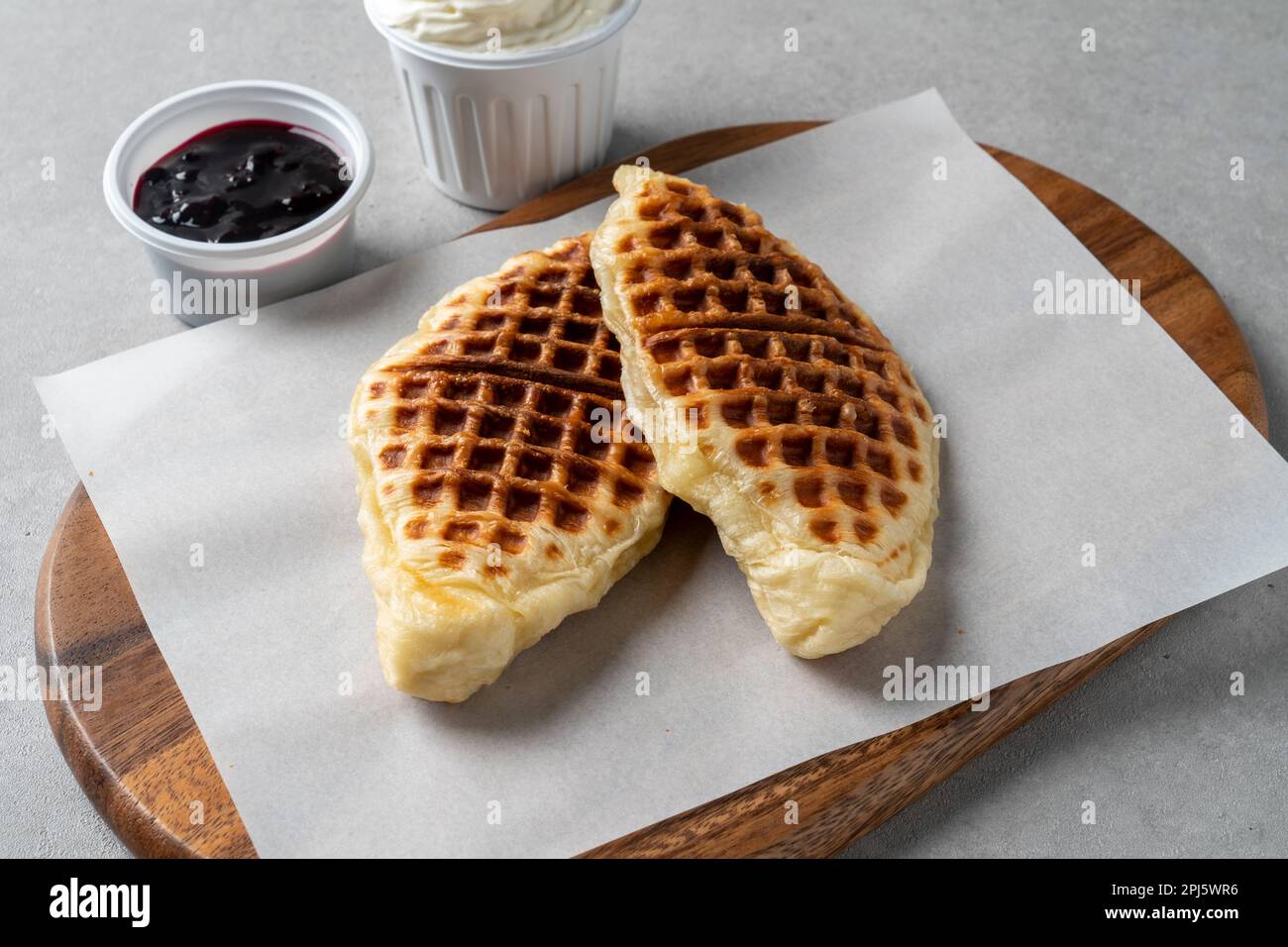 korean style food cafe Blueberry Croissant Waffles Stock Photo Alamy