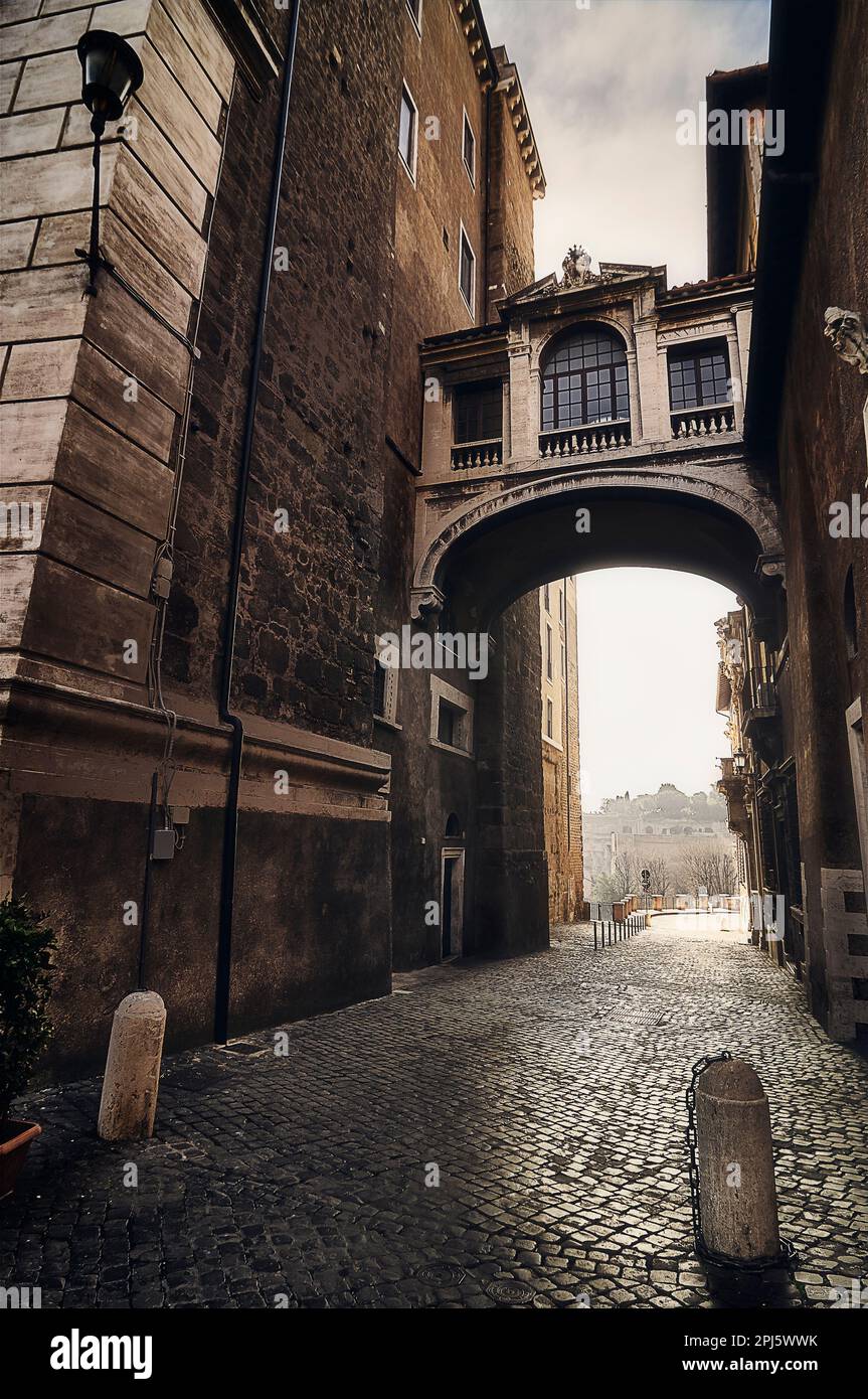 arch connecting two buildings in the Capitol Hill in Rome, Italy Stock Photo