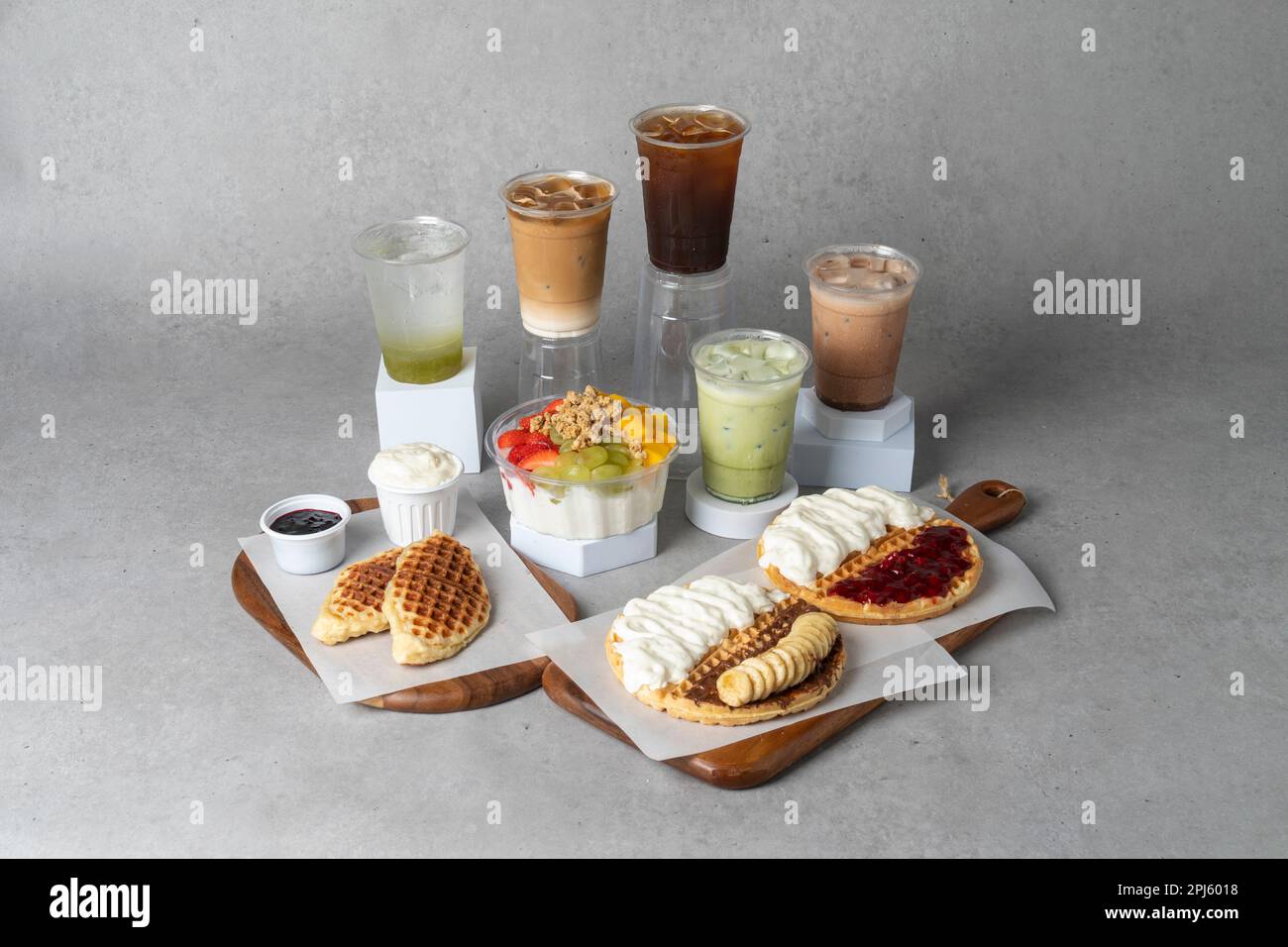 korean style food cafe yogurt ice cream Banana Nutella Waffles Fresh