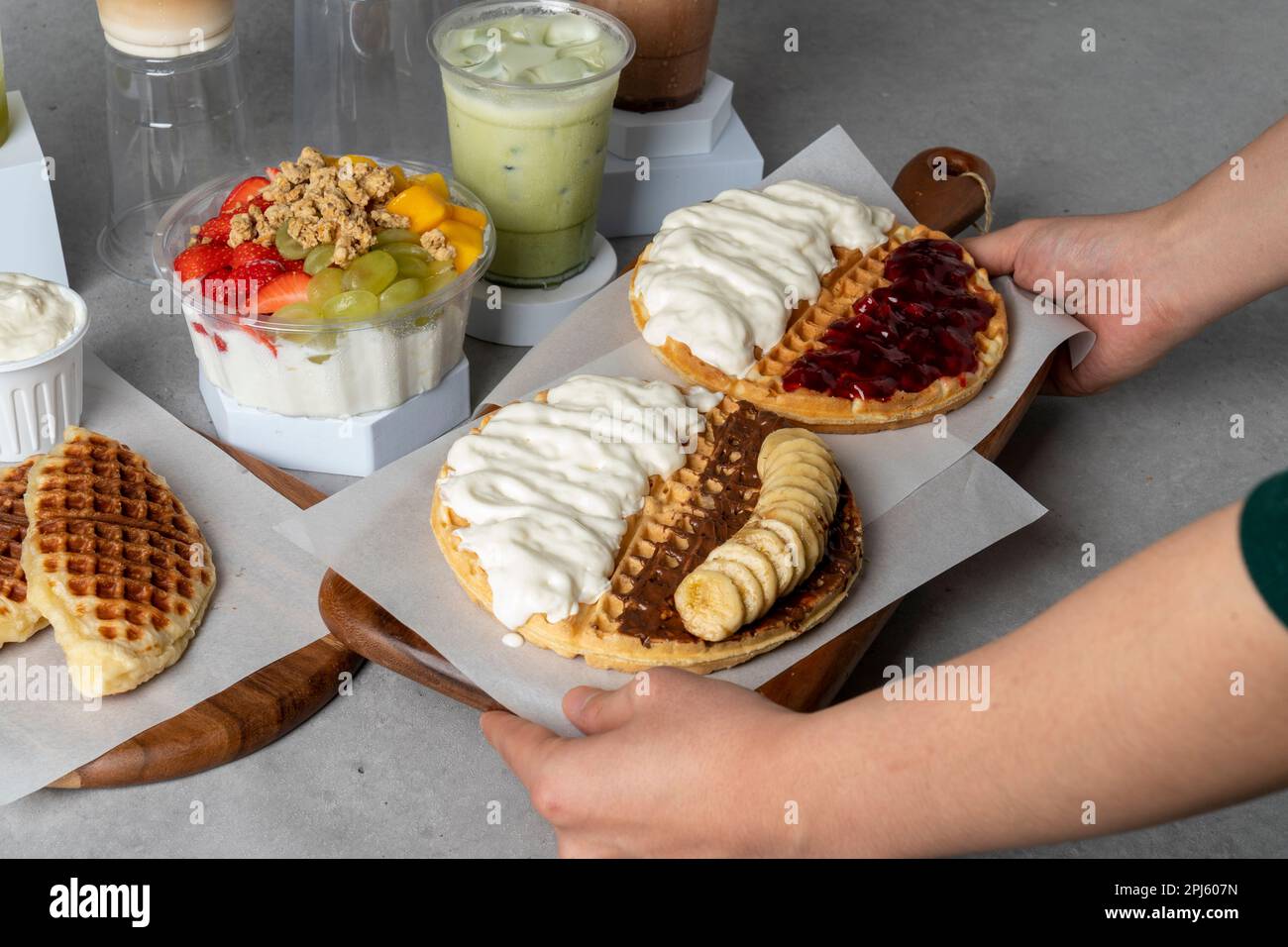 korean style food cafe yogurt ice cream Fresh Cream Croissant Waffle