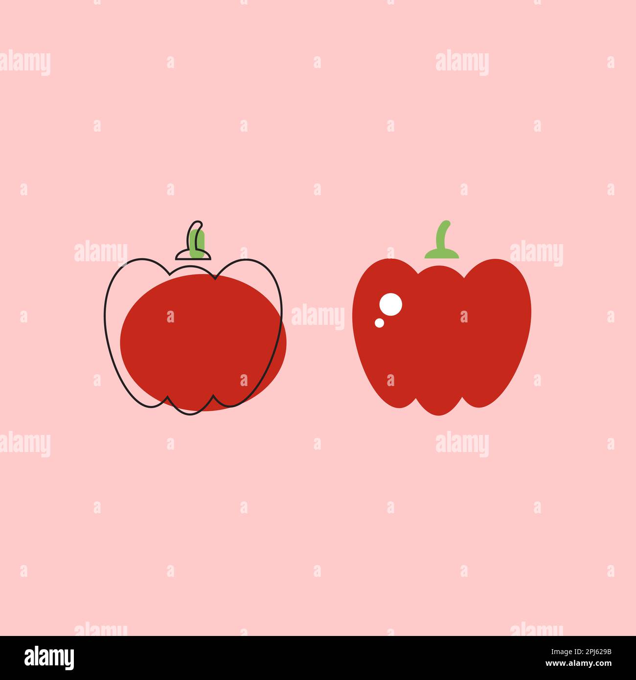 Red bell pepper outline vector illustration, black line icon, linear ...