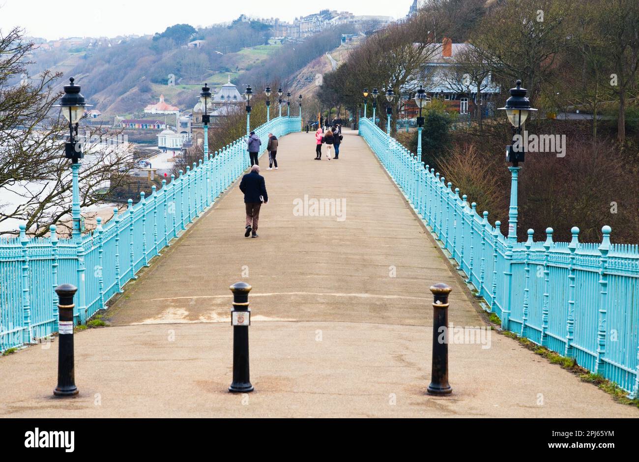 View over the Spa Bridge at Scarborough on a winter day Stock Photo