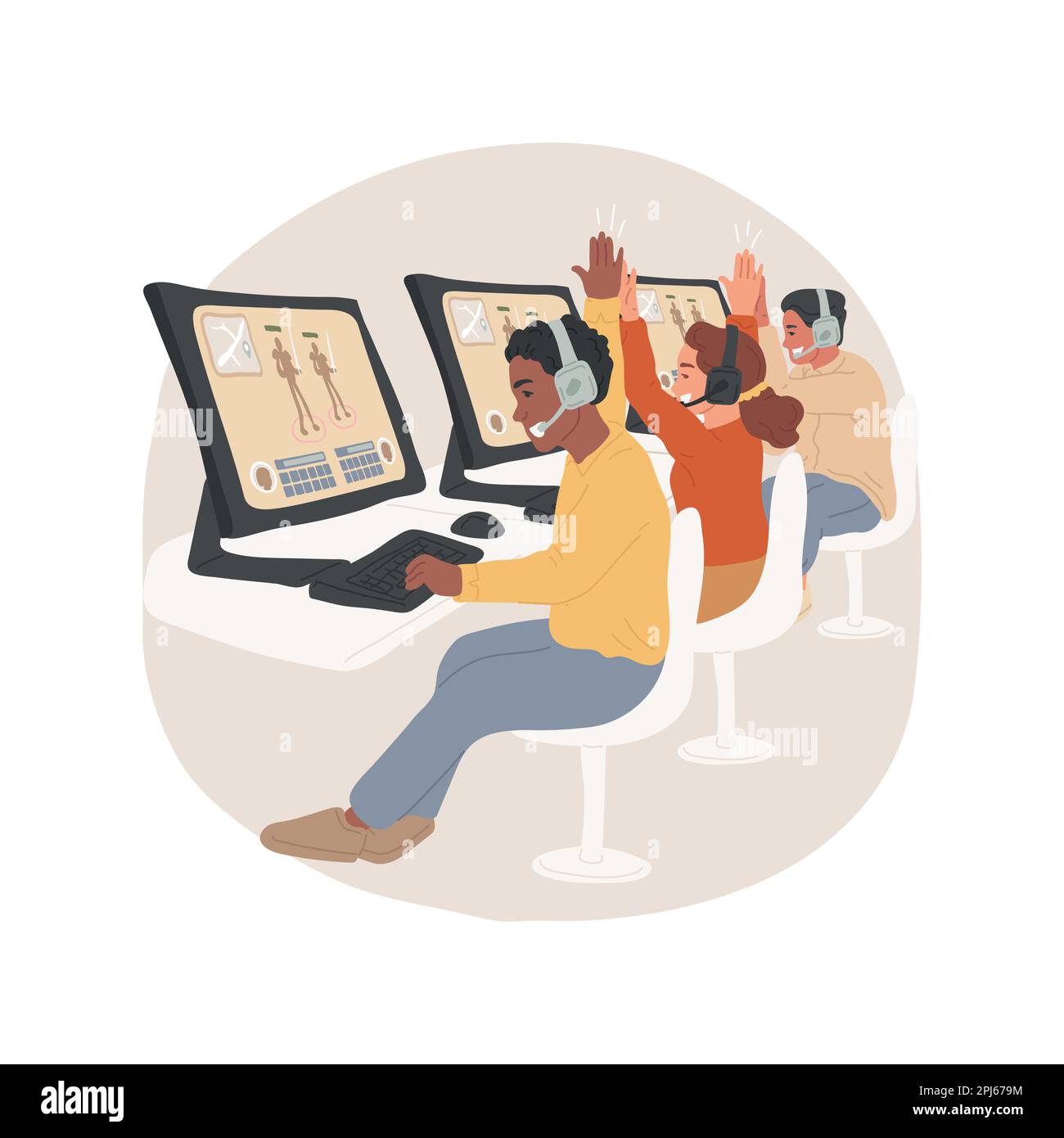 MMORPG isolated cartoon vector illustration. Teenagers playing video
