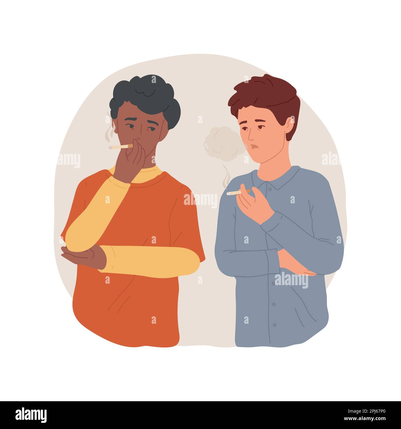 Smoking isolated cartoon vector illustration. Group of boys smoking