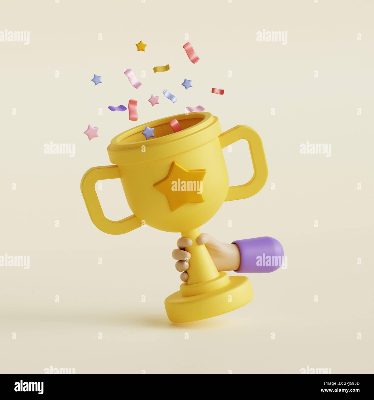 Cartoon hand hold golden winner cup, trophy. 3d render illustration Stock  Photo - Alamy, image size:1300x1390