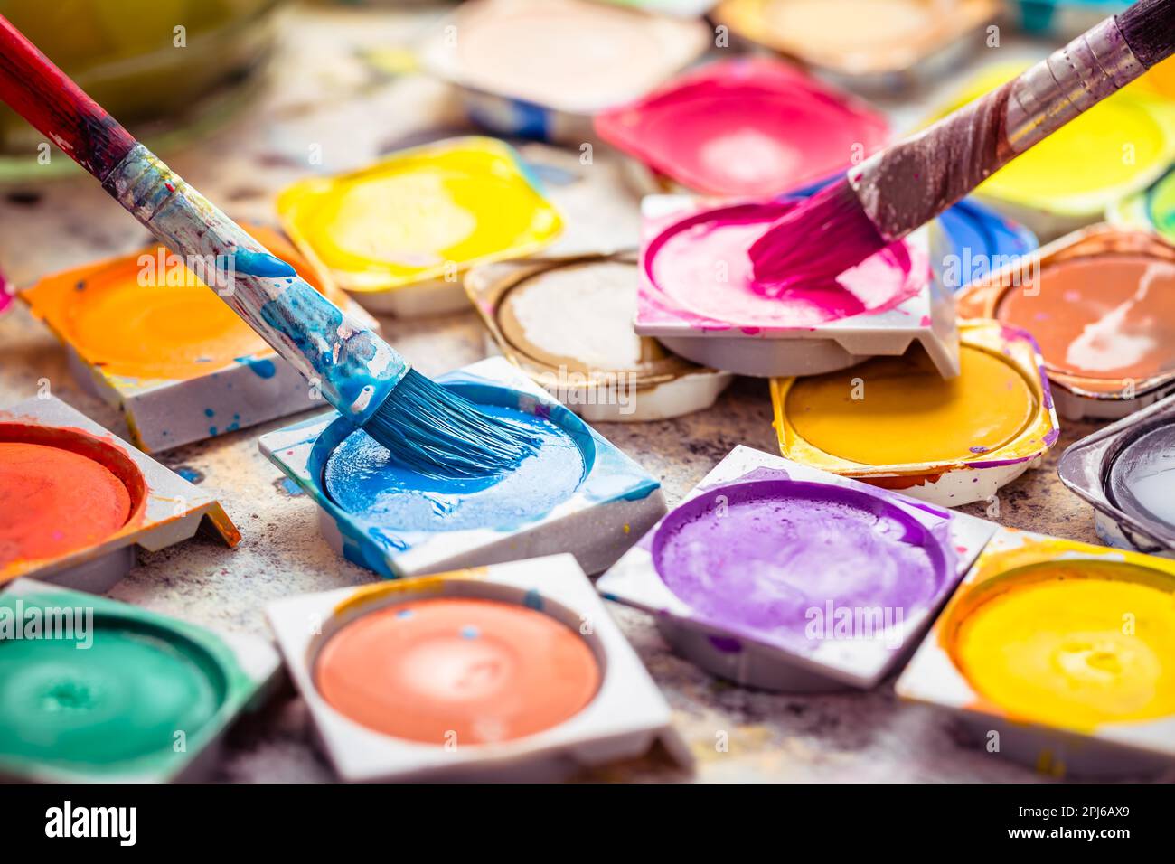 Set palette of multicolor art oil and gouache paints for drawing a picture  Stock Photo - Alamy