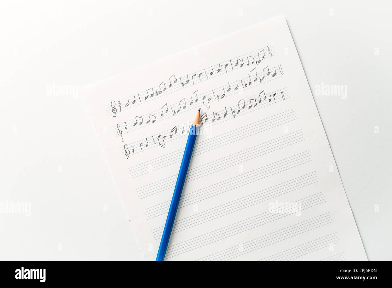 Random music notes with pencil. Music and compose concept Stock Photo