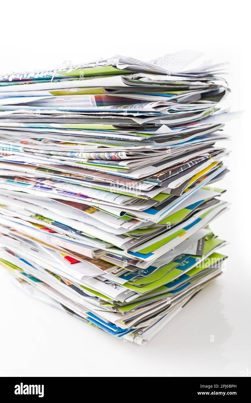 Stack of waste paper, old magazines, newspapers and leaflets for ...
