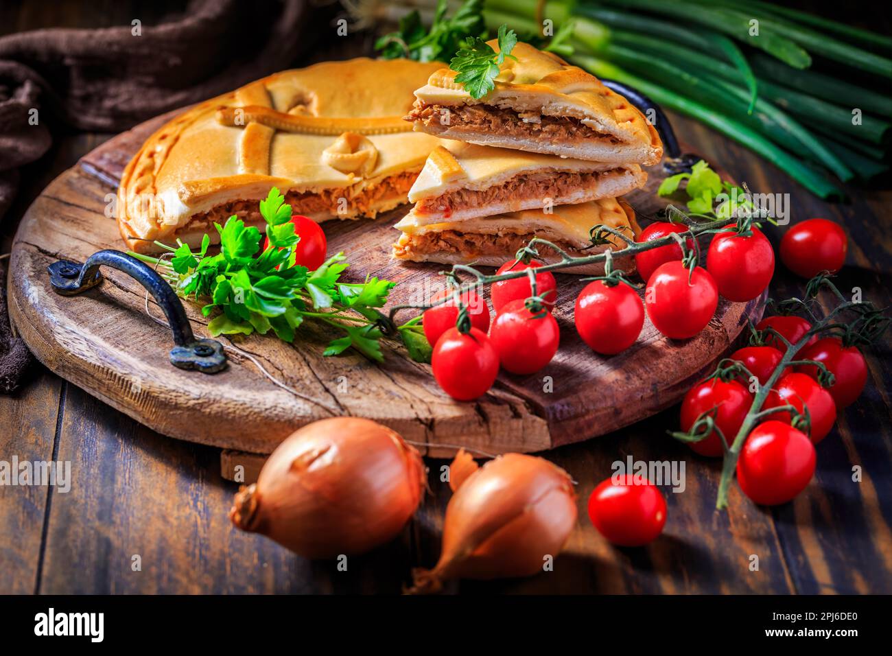 Empanada Gallega traditional pie stuffed with tuna, Galician and