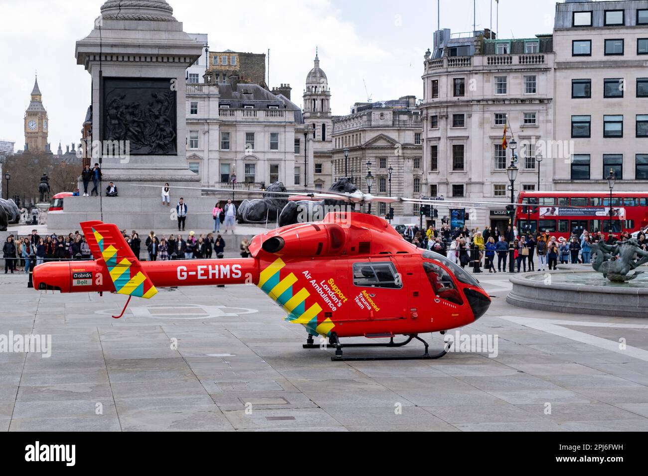 London Air Ambulance advance trauma team helicopter after landing in