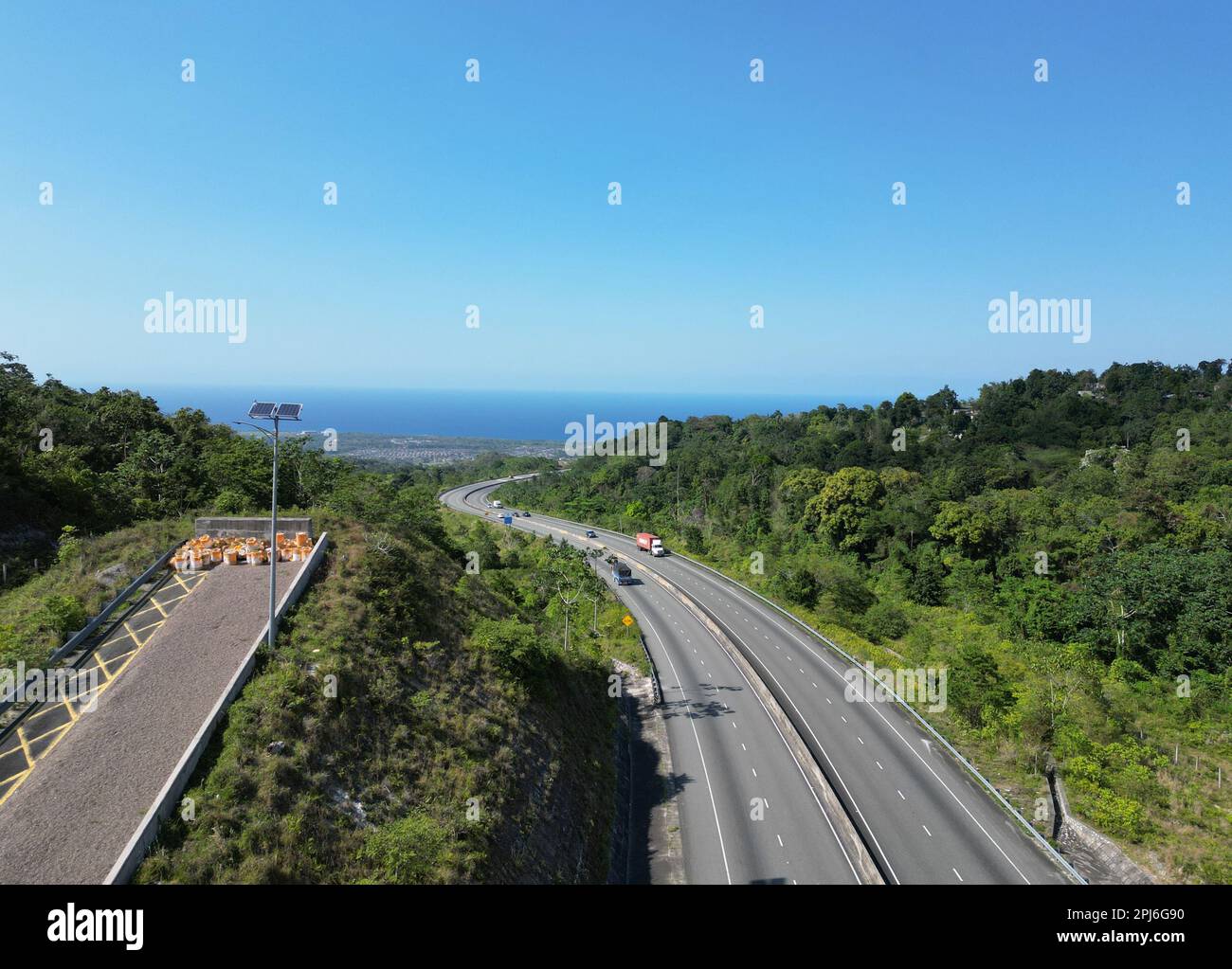 Caribbean Sea view from the Jamaica's North South Highway connecting Kingston to St Ann Ocho Rios Mammee Bay Stock Photo