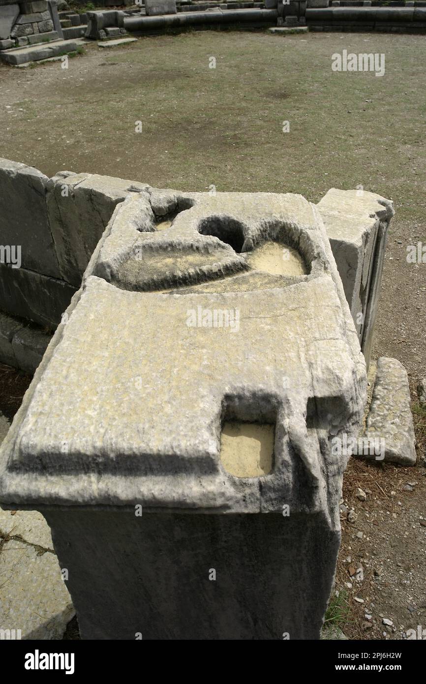 Ancient Greek water clock, Theatre of Priene, Turkey Stock Photo Alamy