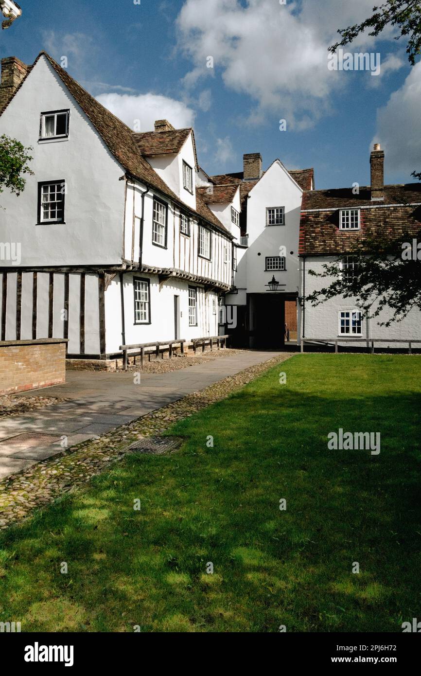 Old timber framed buildings in Benson Court at Magdalene College Cambridge England Stock Photo