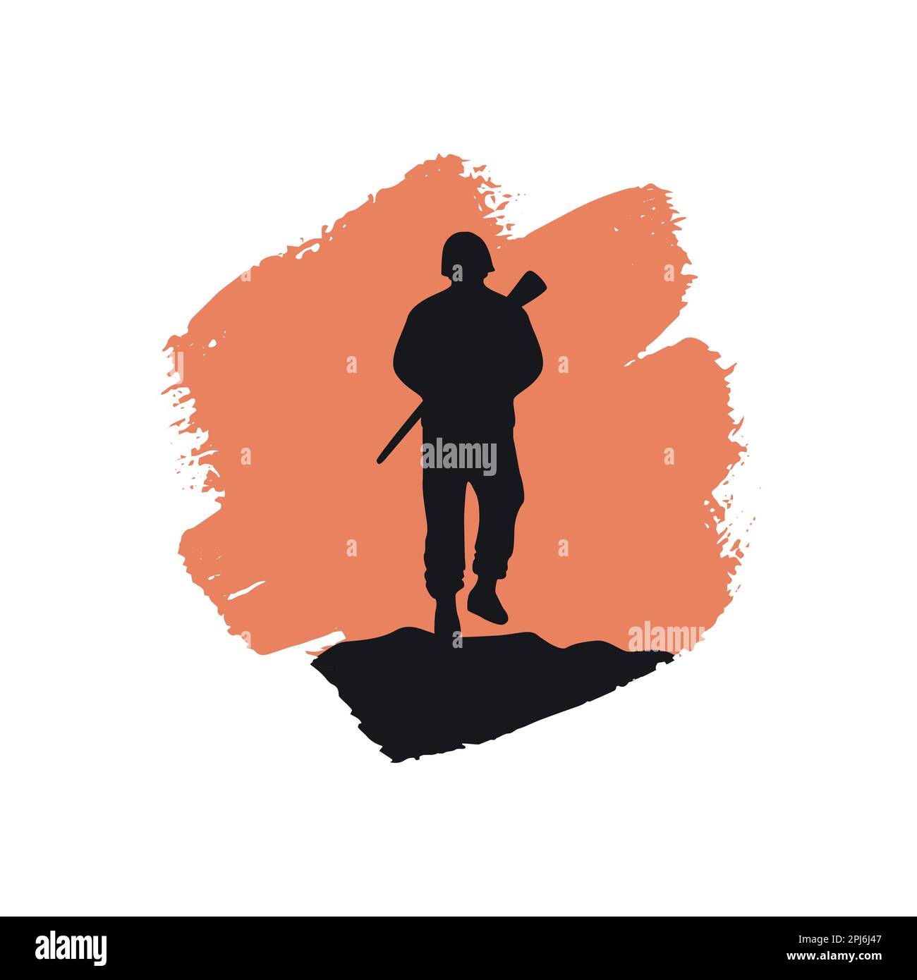 Silhouette of walking soldier. Vector illustration isolated Stock