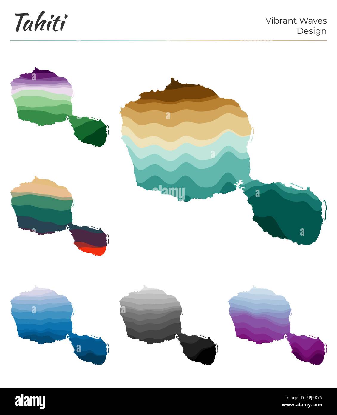 Set of vector maps of Tahiti. Vibrant waves design. Bright map of ...