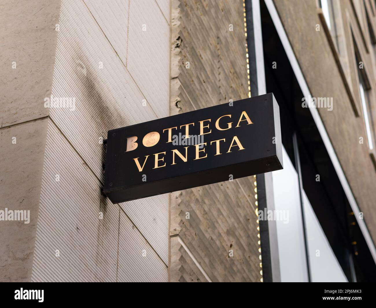 Bottega Veneta logo sign on the store building facade. Italian luxury  fashion designer in the inner city. Shopping for expensive lifestyle  products Stock Photo - Alamy