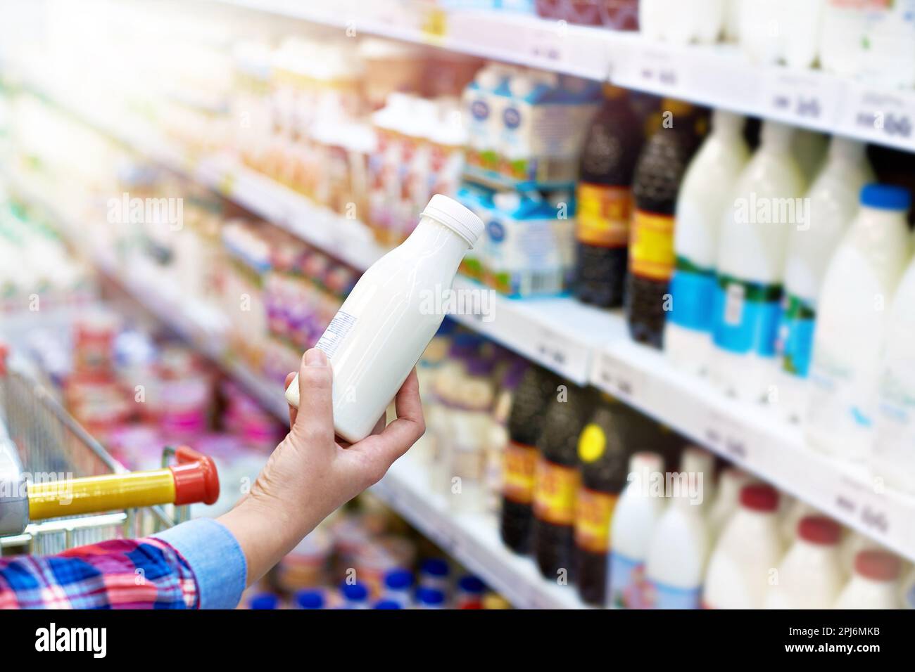 Woman shopping dairy product in grocery store Stock Photo - Alamy