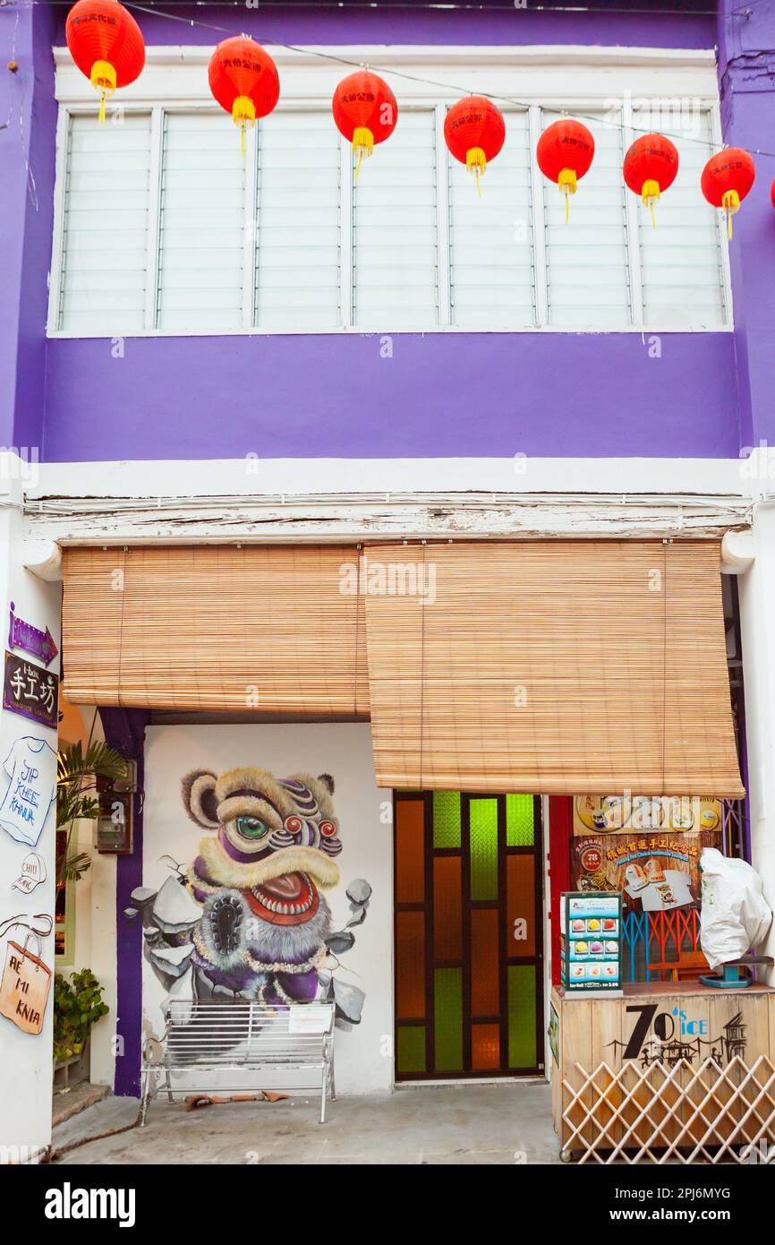 Georgetown, Penang, Malaysia - September 01, 2014: Chinese house at Lebuh Armenia, one of the main streets in historical Georgetown, Penang, Malaysia Stock Photo