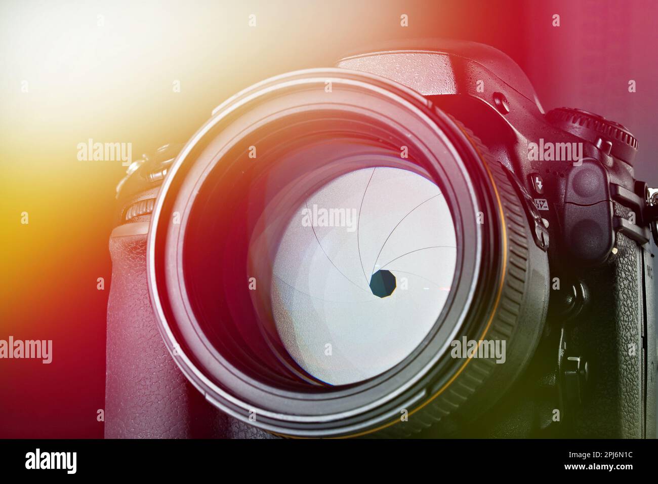 DSLR camera with big aperture ratio lens on black Stock Photo Alamy