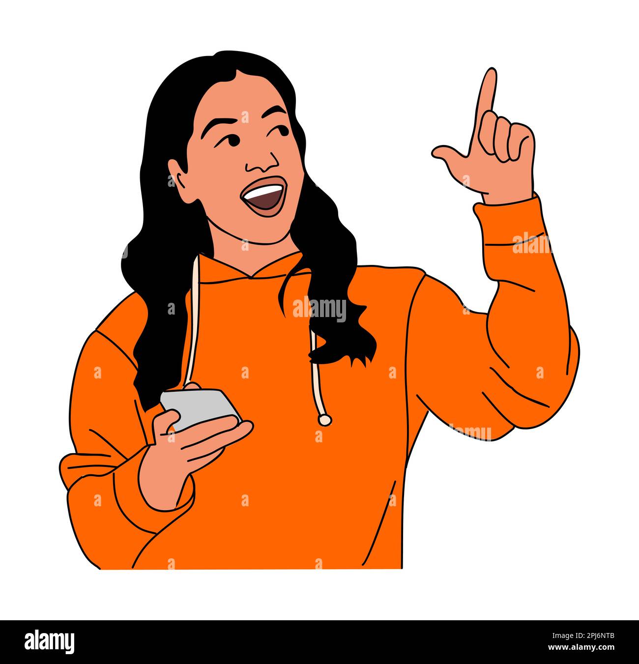 Smiling girl pointing up with finger vector Stock Vector Image & Art ...