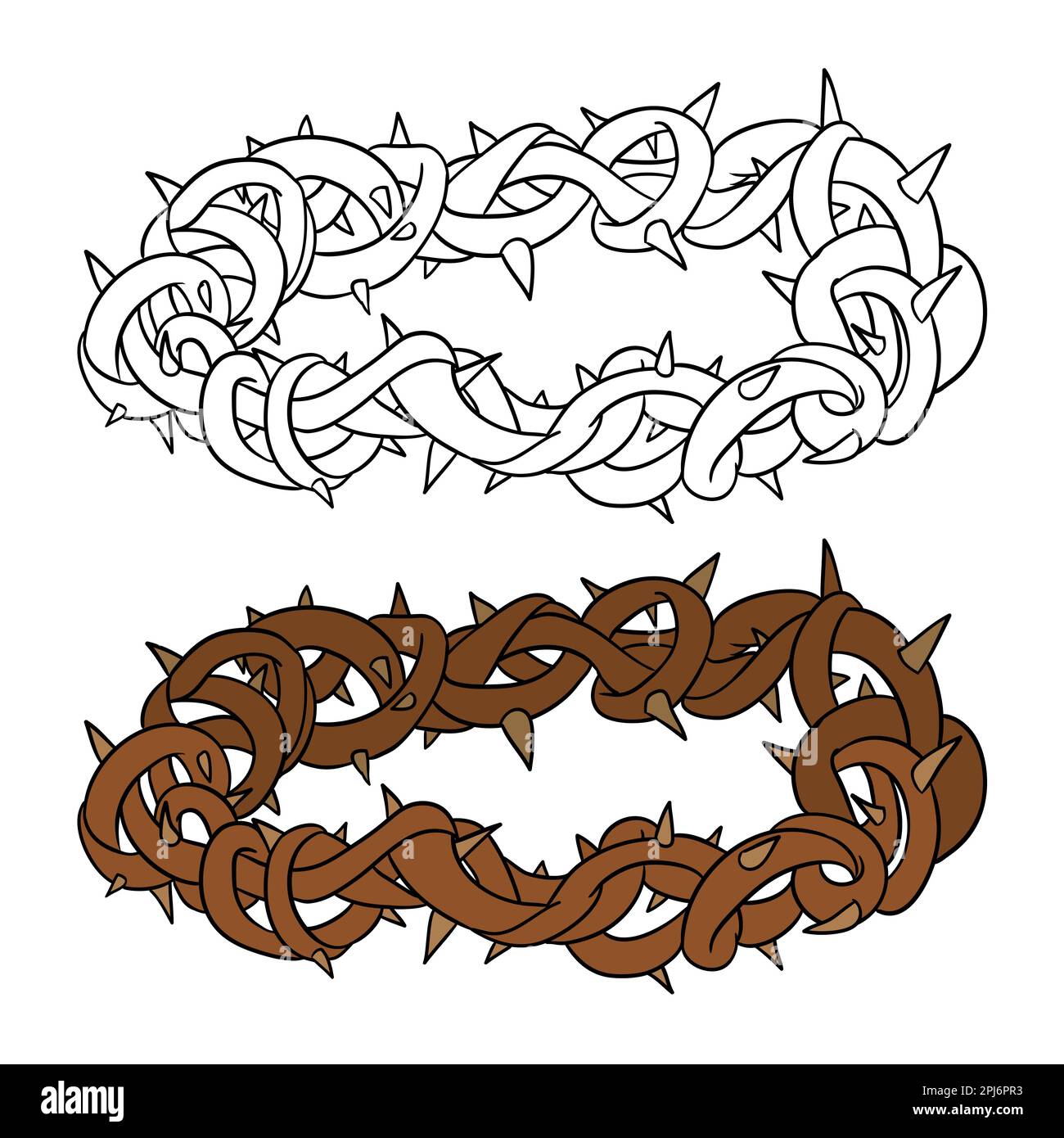 Set with crown of thorns in two versions: one in outlines for coloring ...