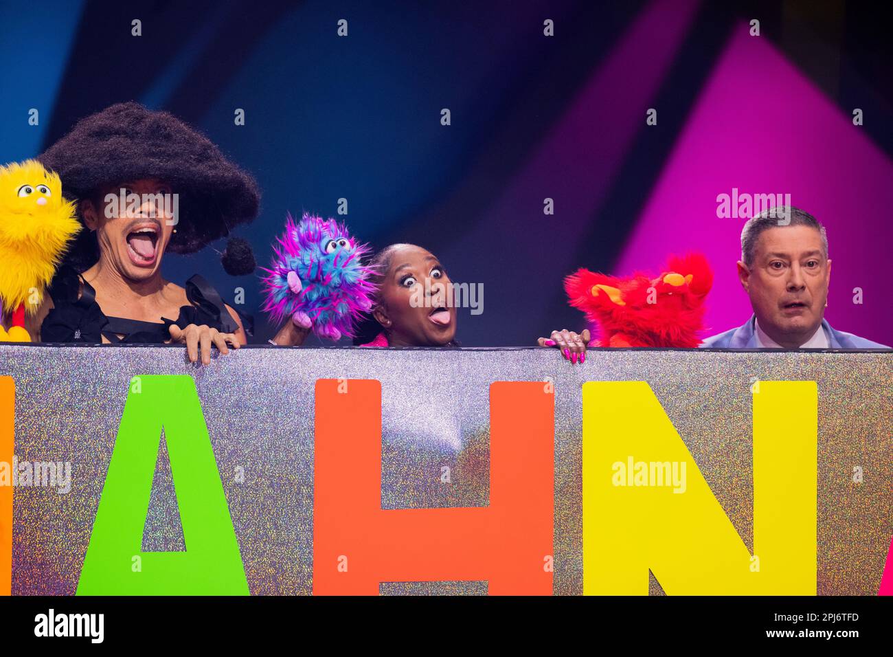 Cologne, Germany. 31st Mar, 2023. Jury members Jorge Gonzalez (l-r), Motsi Mabuse and Joachim Llambi dance on the floor in the RTL dance show 'Let's Dance' at the Coloneum. Credit: Rolf Vennenbernd/dpa/Alamy Live News Stock Photo