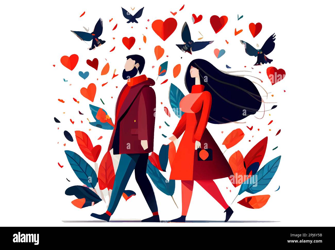 sticker cartoon style couple in love isolated on white background ...