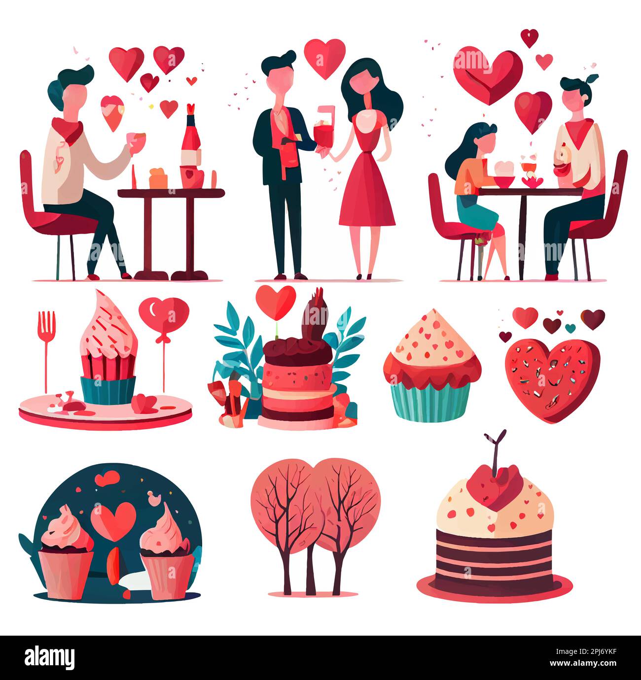 set sticker cartoon style couple in love having dinner isolated on