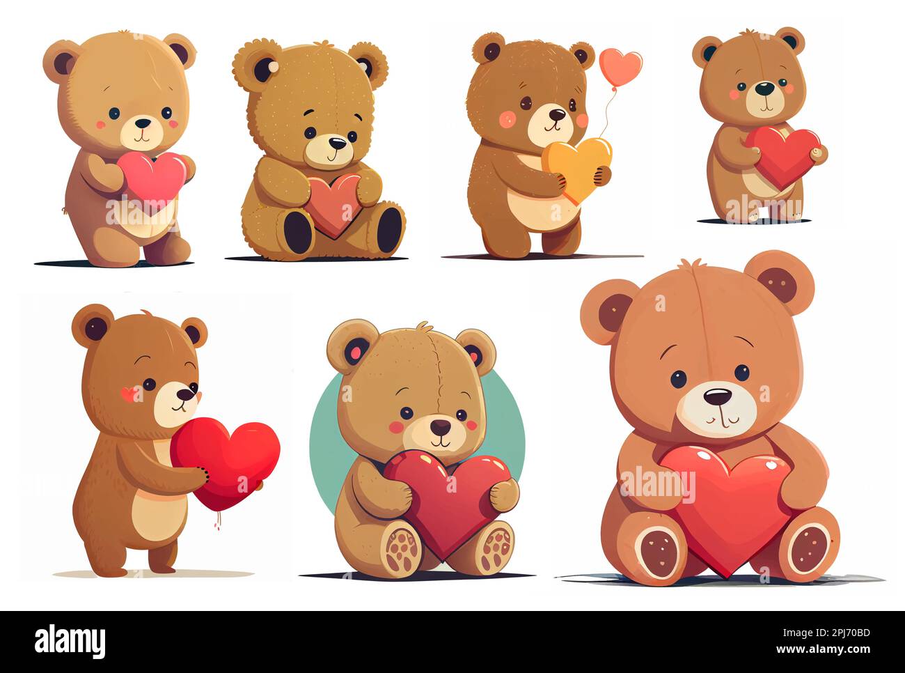 Set of cartoon bear with heart isolated on white background . Cartoons
