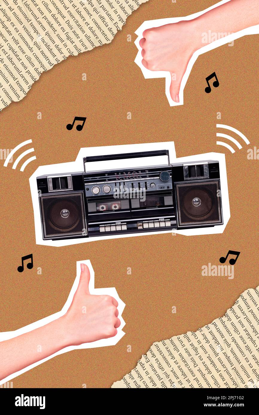 Banner poster image collage of two listeners choose music songs on boom ...