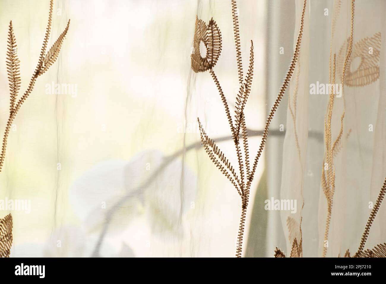 curtains with embroidered flowers as a background Stock Photo