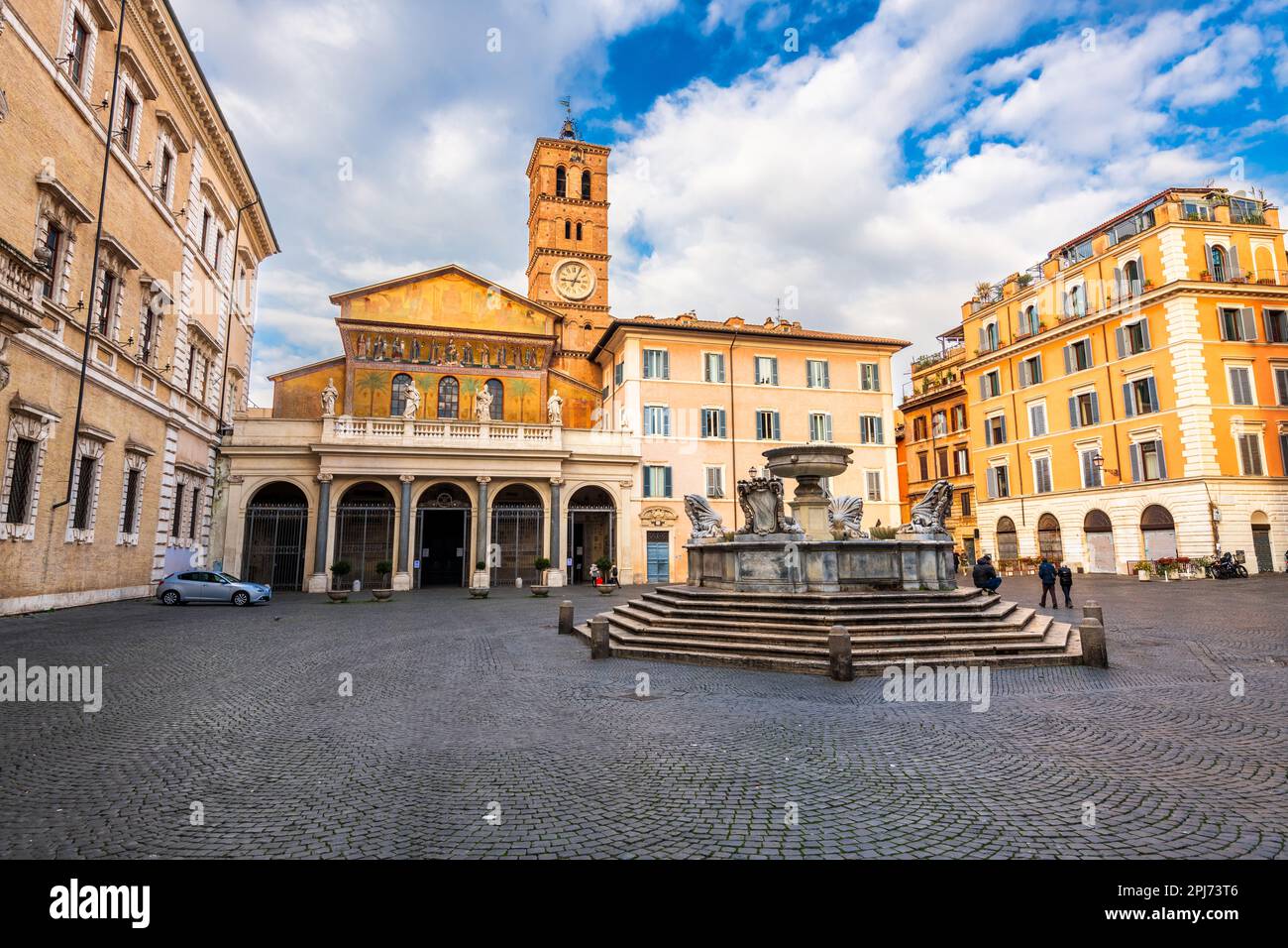 Rome, Italy at Basilica of Our Lady in Trastevere in the morning. Stock Photo