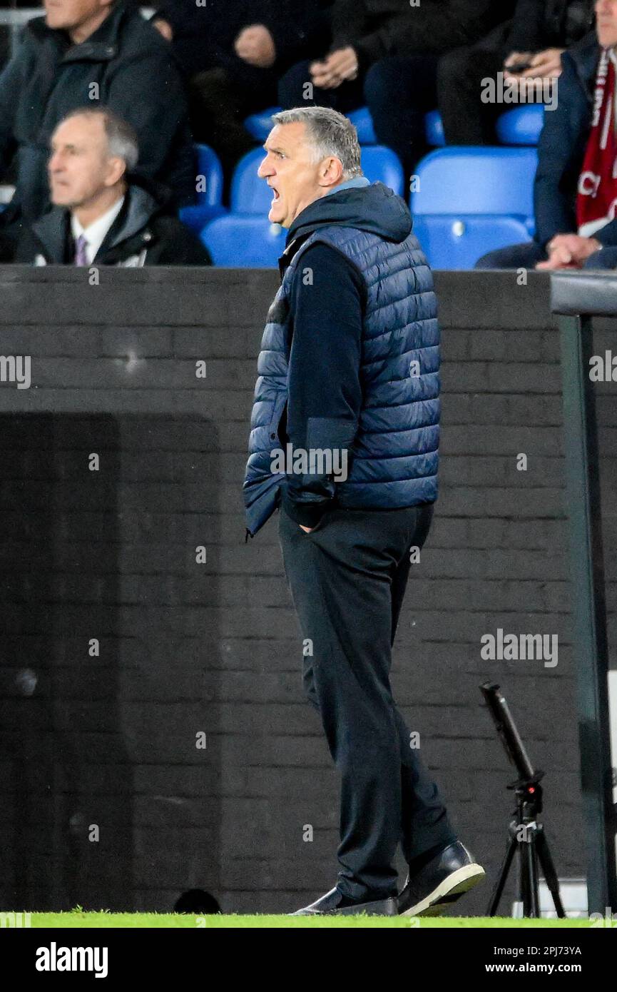 Sunderland Manager Tony Mowbray during the Sky Bet Championship match Burnley vs Sunderland at Turf Moor, Burnley, United Kingdom, 31st March 2023  (Photo by Ben Roberts/News Images) Stock Photo