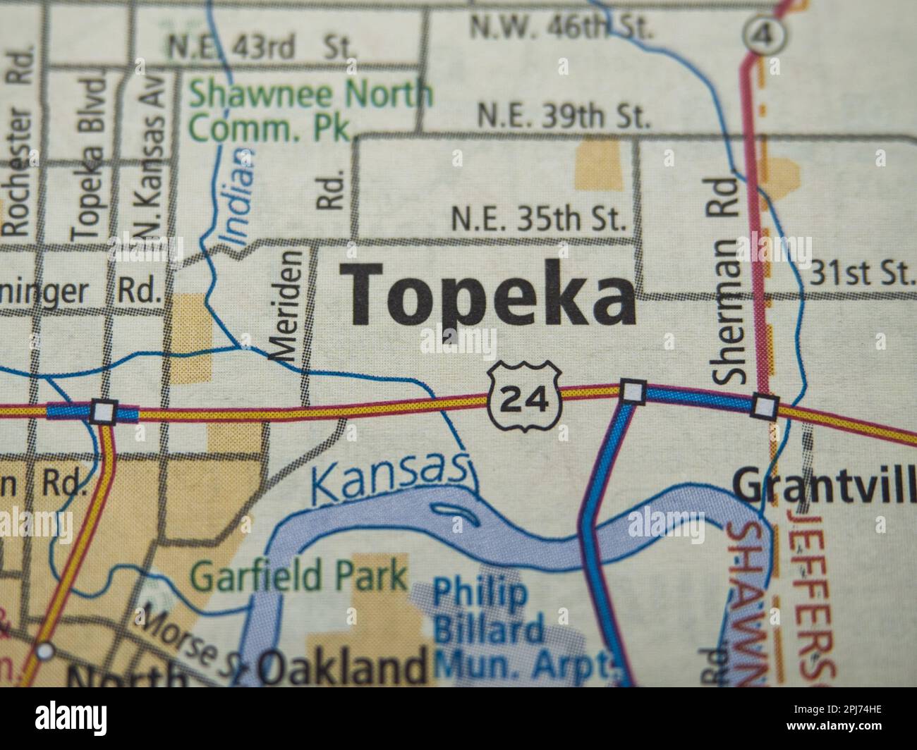 Overhead view of map focused on Topeka Kanas Stock Photo Alamy