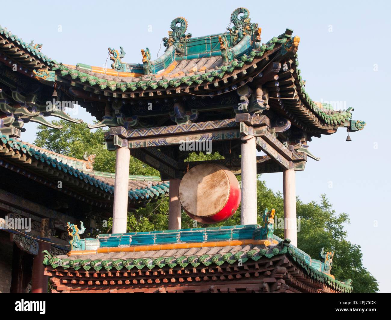 Drum Tower adjacent to Temple in Pingyao, officially Pingyao Ancient City, walled city in central Shanxi, famed for its importance in Chinese economic history. PRC. China. (125) Stock Photo