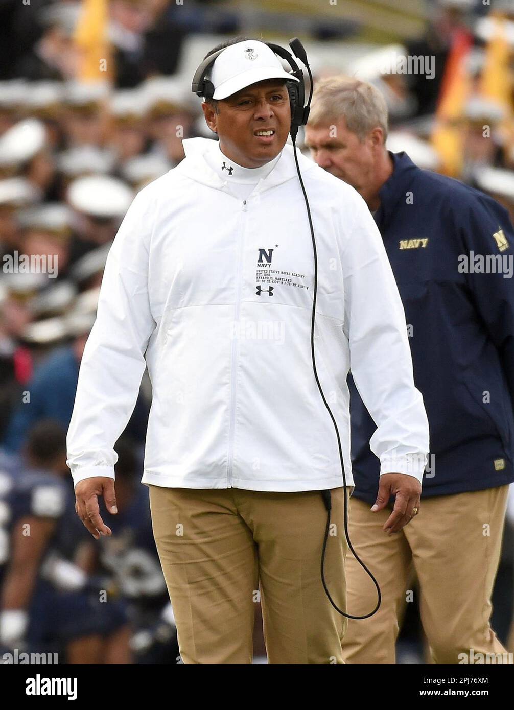 Annapolis, USA. 26th Aug, 2019. Navy head coach Ken Niumatalolo on the sidelines against Tulane at Navy-Marine Corps Memorial Stadium in Annapolis, Maryland. Navy's game against Memphis has been postponed due to coronavirus issues among the Midshipmen. (Photo by Paul W. Gillespie/Capital Gazette/Baltimore Sun/TNS/Sipa USA) Credit: Sipa USA/Alamy Live News Stock Photo