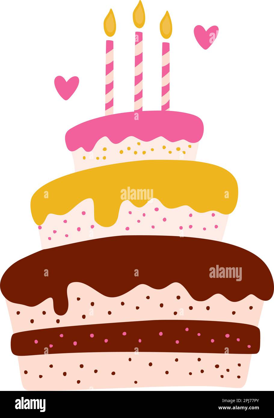 Py Birthday Birthday cake with candles, vector party baby kids simple flat dessert ...
