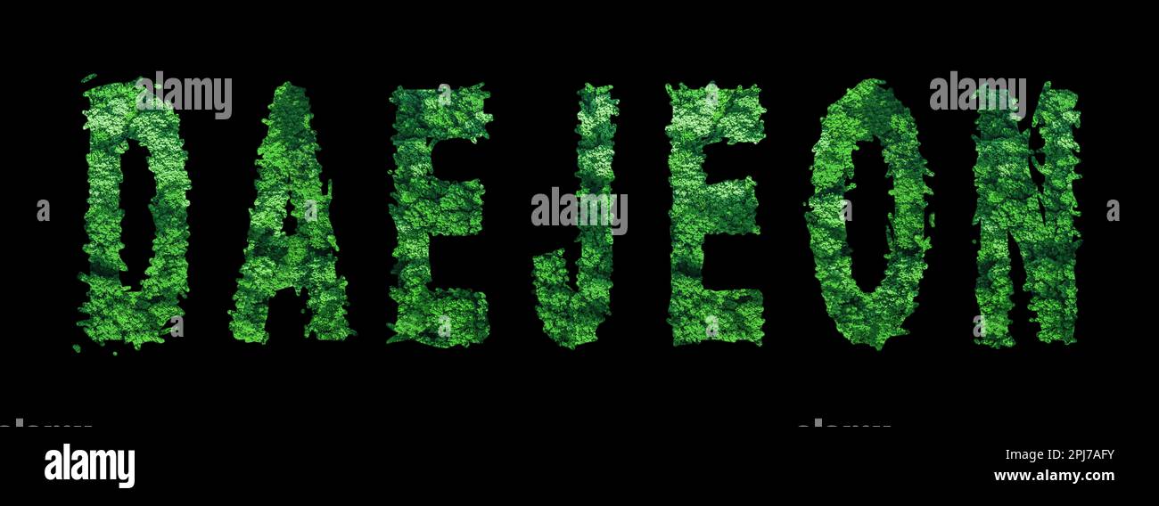 Daejeon lettering, Daejeon Forest Ecology Concept on Black, Clipping Path Stock Photo