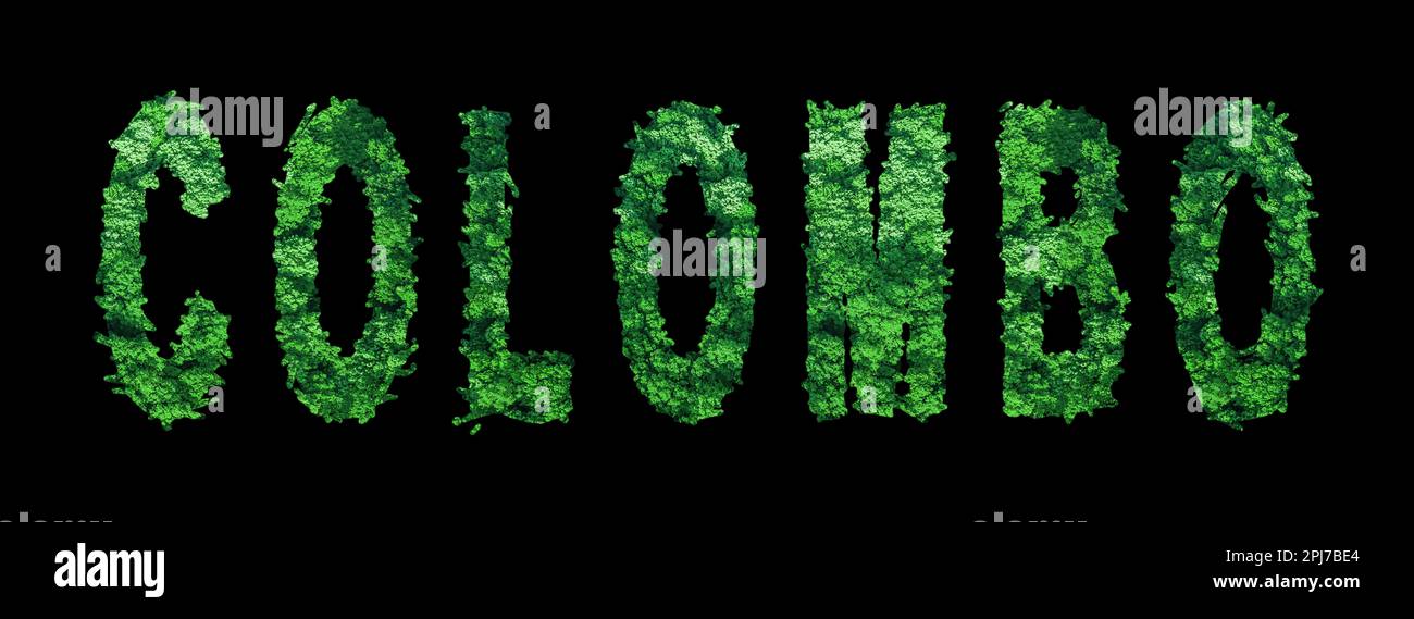 Colombo lettering, Colombo Forest Ecology Concept on Black, Clipping ...