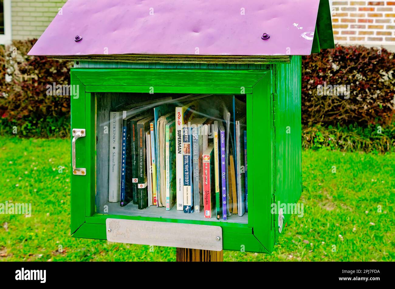 A Little Free Library stands in front of Wiggins City Hall, March 29, 2023, in Wiggins