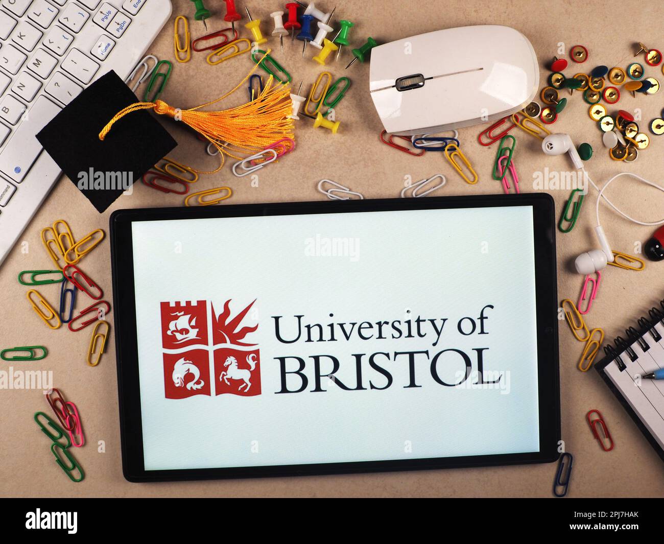 In this photo illustration, the University of Bristol logo seen