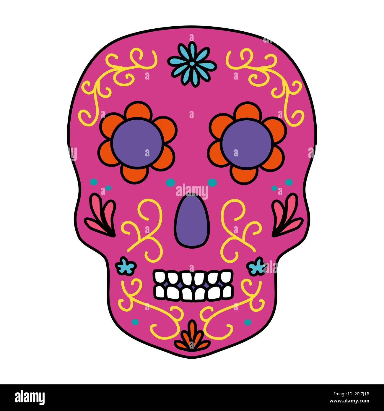 Mexican Sugar Skull For Day Of The Dead Or Dia De Los Muertos Doodle Style Vector Illustration 